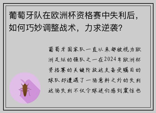 葡萄牙队在欧洲杯资格赛中失利后，如何巧妙调整战术，力求逆袭？